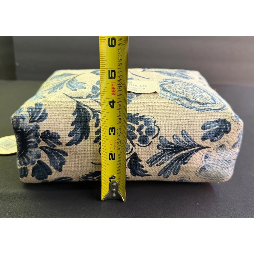 Spartina 449 Floral Linen Cosmetic Bag Blue Cream Toile Makeup Pouch Travel Case